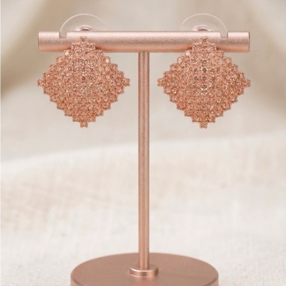 Rose Gold Square Cubic Zirconia 3D Earrings